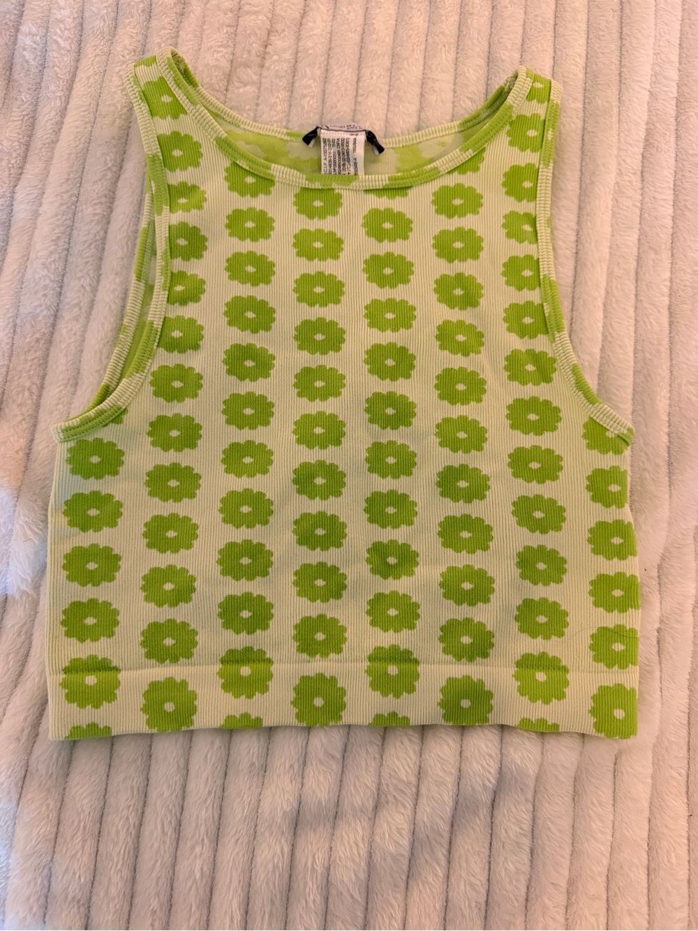 Zara Lime Green Floral Ribbed Crop Tank